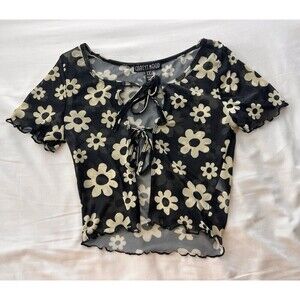 Current Mood Mesh Daisy Tie Front Sheer Top Soft Grunge Alt Festival Lettuce XXS